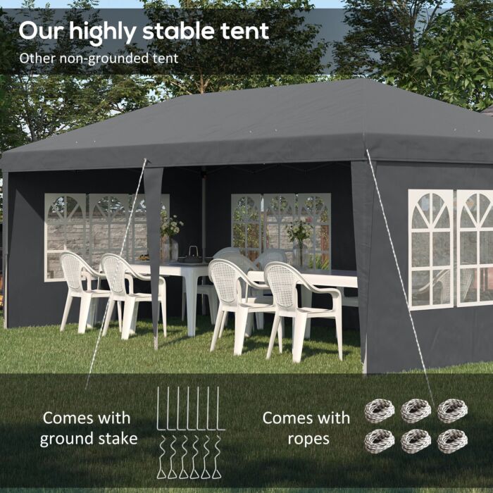 Outsunny 3 X 6m Pop Up Gazebo, Height Adjustable Marquee Party Tent With Sidewalls And Storage Bag, Grey