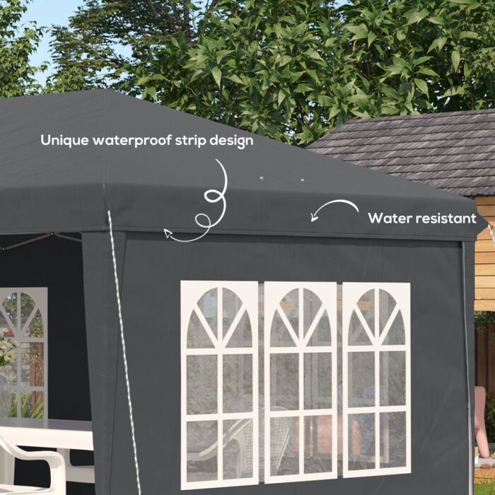 Outsunny 3 X 6m Pop Up Gazebo, Height Adjustable Marquee Party Tent With Sidewalls And Storage Bag, Grey