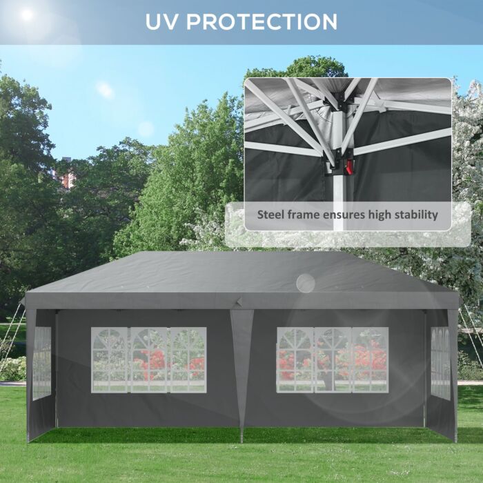Outsunny 3 X 6m Pop Up Gazebo, Height Adjustable Marquee Party Tent With Sidewalls And Storage Bag, Grey