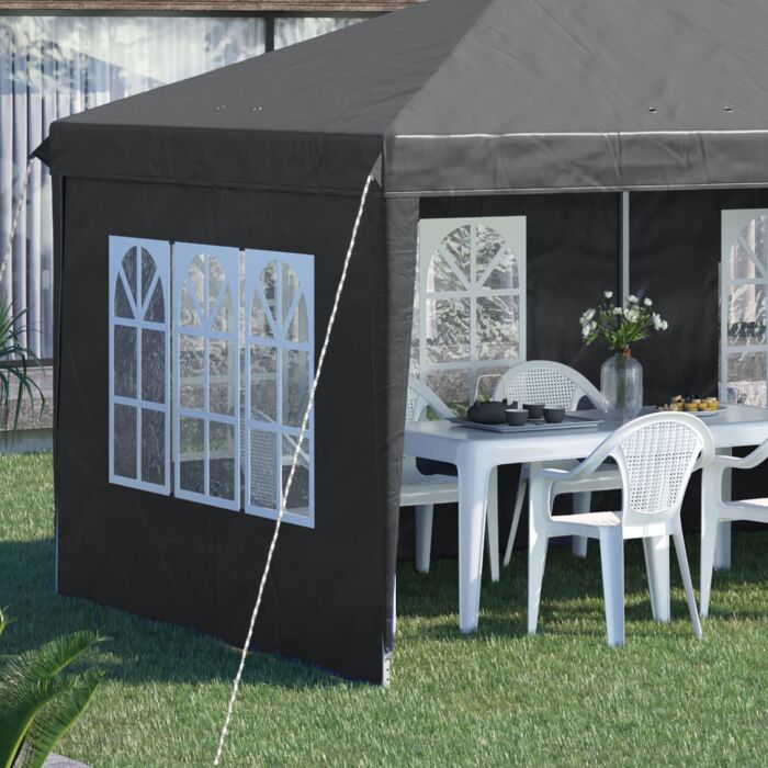 Outsunny 3 X 6m Pop Up Gazebo, Height Adjustable Marquee Party Tent With Sidewalls And Storage Bag, Grey