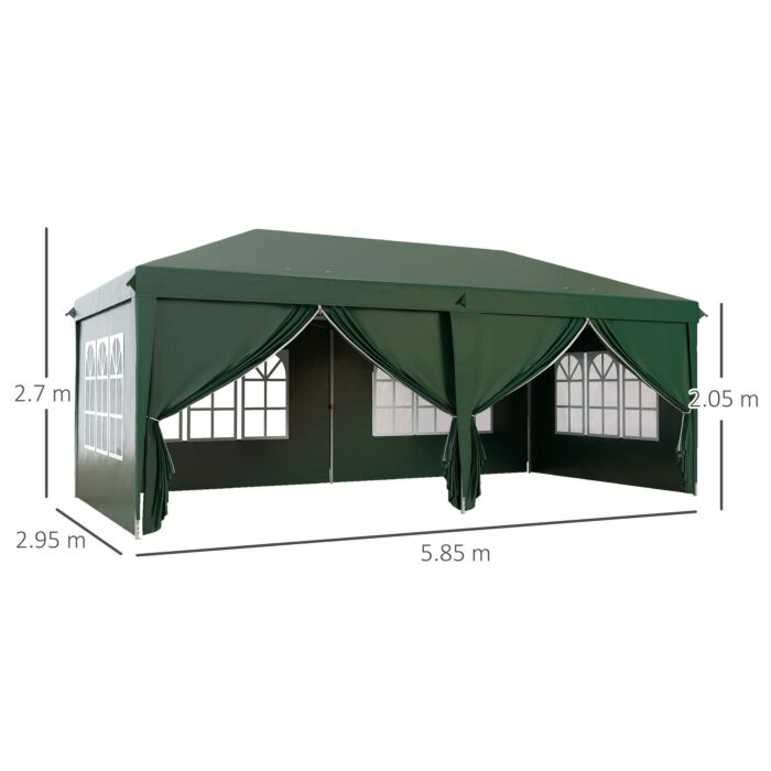 Outsunny 3 X 6m Garden Pop Up Gazebo, Wedding Party Tent Marquee, Water Resistant Awning Canopy With Sidewalls, Windows, Drainage Holes