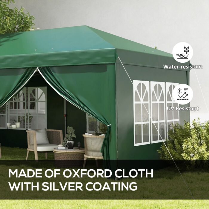 Outsunny 3 X 6m Garden Pop Up Gazebo, Wedding Party Tent Marquee, Water Resistant Awning Canopy With Sidewalls, Windows, Drainage Holes