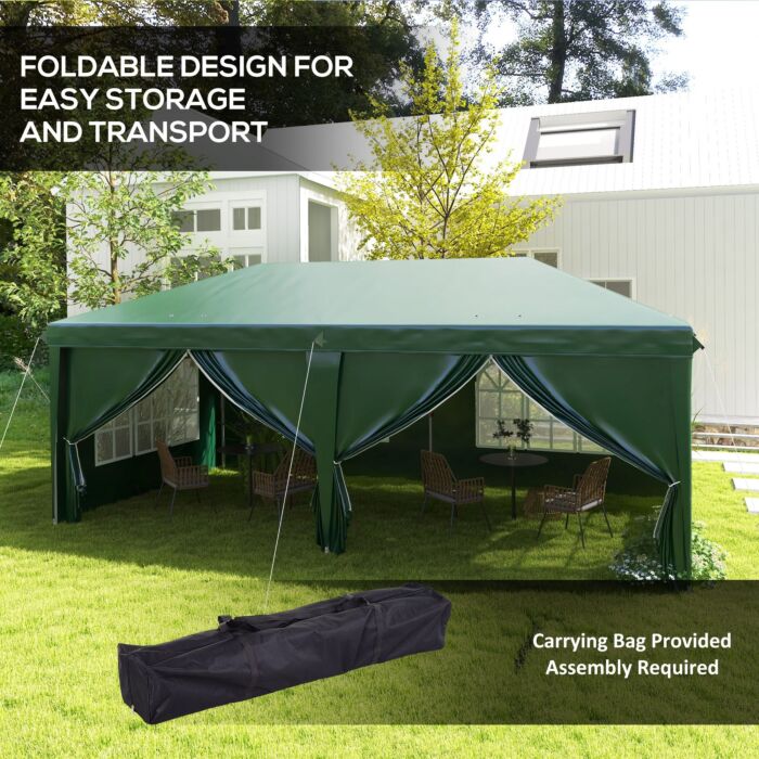 Outsunny 3 X 6m Garden Pop Up Gazebo, Wedding Party Tent Marquee, Water Resistant Awning Canopy With Sidewalls, Windows, Drainage Holes