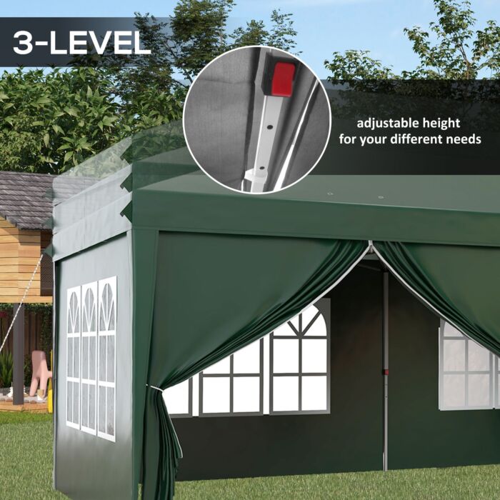 Outsunny 3 X 6m Garden Pop Up Gazebo, Wedding Party Tent Marquee, Water Resistant Awning Canopy With Sidewalls, Windows, Drainage Holes