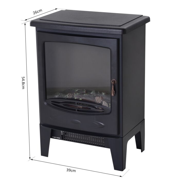 Homcom Electric Heater Freestanding Fireplace Artificial Flame Effect W/ Safety Thermostat 950w/1850w Tempered Glass Casing