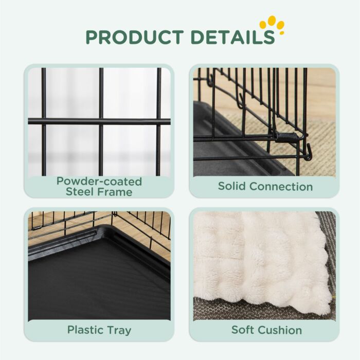 Pawhut Dog Crate With 2 Doors With Tray, Soft Cushion, Foldable Metal Dog Cage For Extra Small Dogs, 60 X 40 X 50, Black