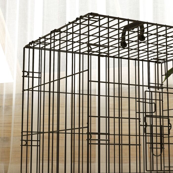 Pawhut Dog Crate With 2 Doors With Tray, Soft Cushion, Foldable Metal Dog Cage For Extra Small Dogs, 60 X 40 X 50, Black