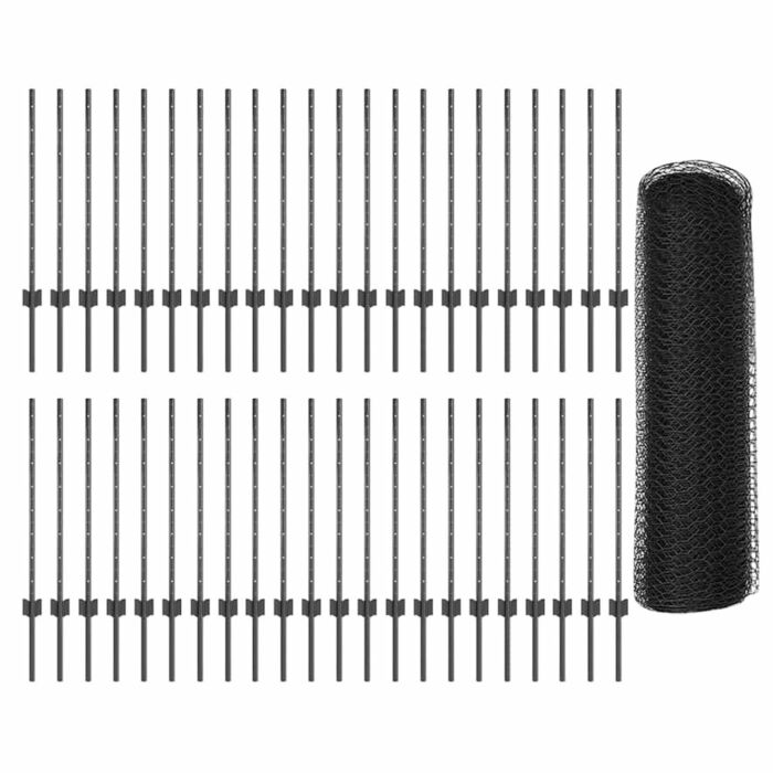 Vidaxl Fence Posts 11 Pcs U-channel Grey 80 Cm Steel, Vidaxl Hexagon Fence Grey 0.8x100 M Steel