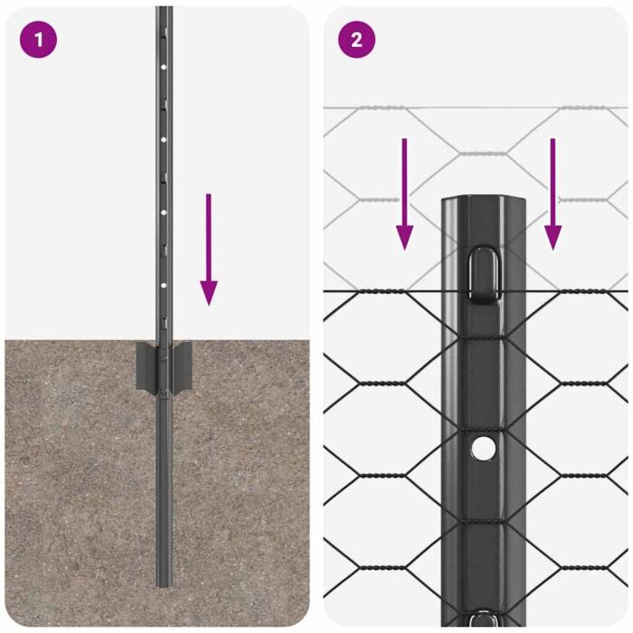 Vidaxl Fence Posts 11 Pcs U-channel Grey 80 Cm Steel, Vidaxl Hexagon Fence Grey 0.8x100 M Steel