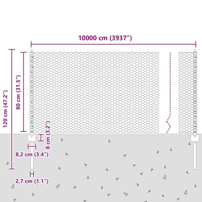 Vidaxl Fence Posts 11 Pcs U-channel Grey 80 Cm Steel, Vidaxl Hexagon Fence Grey 0.8x100 M Steel