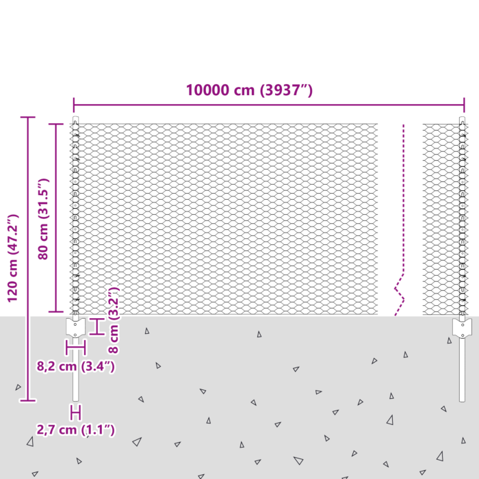 Vidaxl Fence Posts 11 Pcs U-channel Grey 80 Cm Steel, Vidaxl Hexagon Fence Grey 0.8x100 M Steel