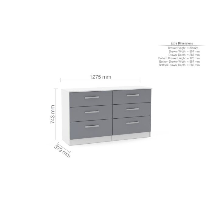 Lynx 6 Drawer Chest White & Grey