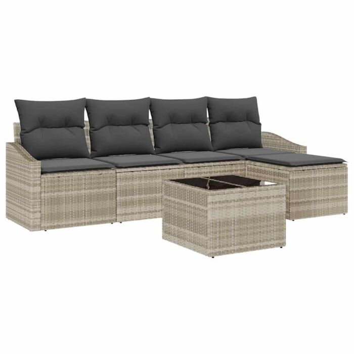 Vidaxl 6 Piece Garden Sofa Set With Cushions Grey Poly Rattan