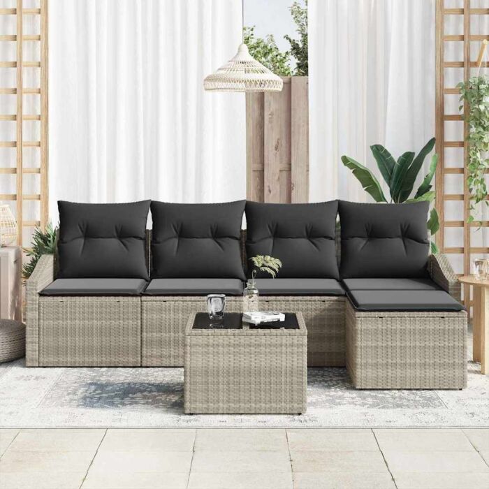 Vidaxl 6 Piece Garden Sofa Set With Cushions Grey Poly Rattan