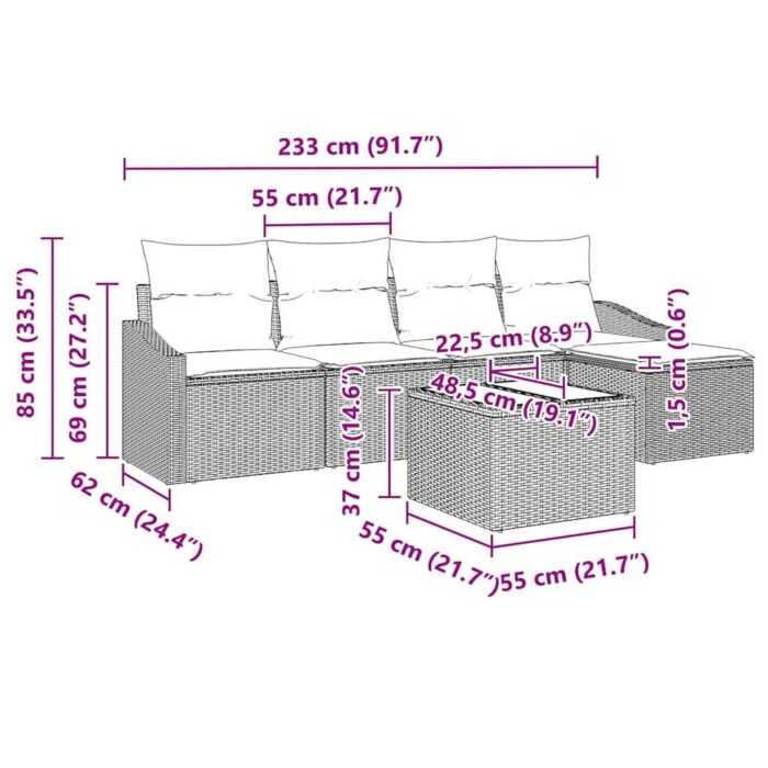 Vidaxl 6 Piece Garden Sofa Set With Cushions Grey Poly Rattan