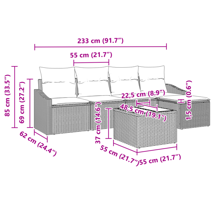 Vidaxl 6 Piece Garden Sofa Set With Cushions Grey Poly Rattan