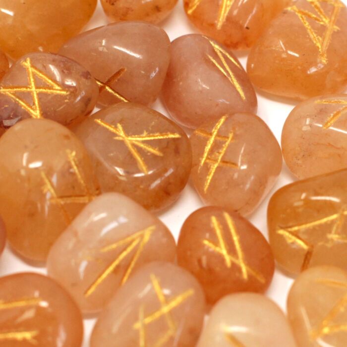 Runes Stone Set In Pouch- Yellow Aventurine
