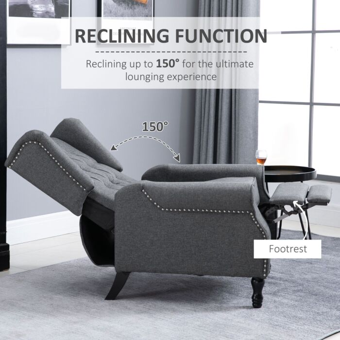 Homcom Recliner Armchair, Reclining Chair, Wingback Chair With Button Tufted Back And Footrest, Light Grey
