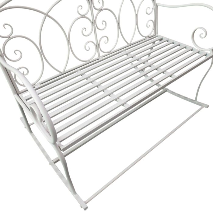 Outsunny Patio 2 Seater Rocking Bench Steel Garden Outdoor Garden Loveseat Chair W/ Decorative Backrest White
