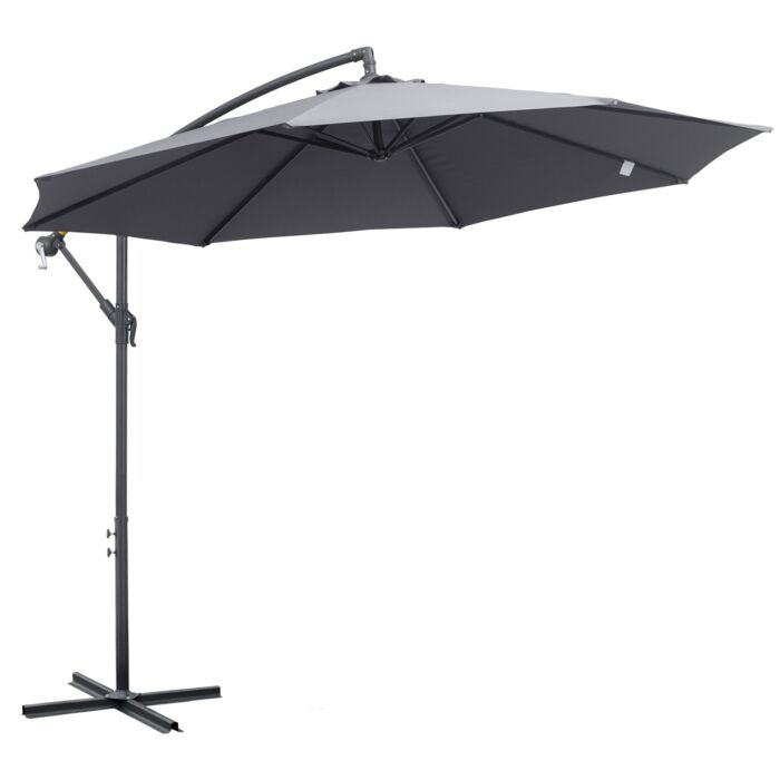 Outsunny 3(m) Garden Banana Parasol Cantilever Umbrella With Crank Handle And Cross Base, 8 Ribs For Outdoor, Hanging Sun Shade, Grey