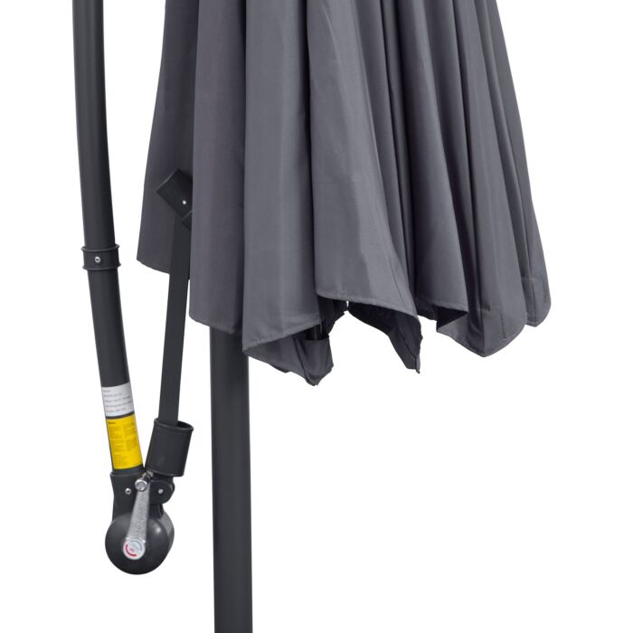 Outsunny 3(m) Garden Banana Parasol Cantilever Umbrella With Crank Handle And Cross Base, 8 Ribs For Outdoor, Hanging Sun Shade, Grey