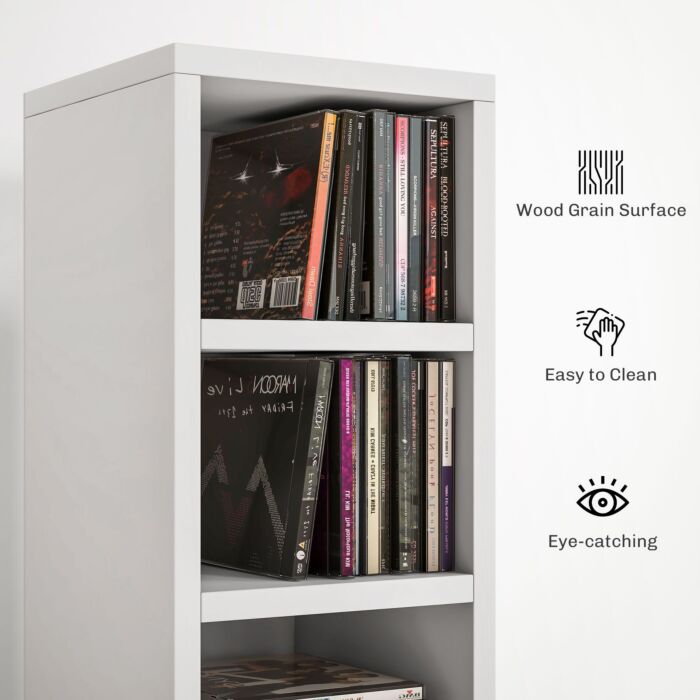 Homcom 204 Cd Storage Unit, Dvd Storage Tower With 12 Cubes, 175cm Tall Bookcase, Study Room, White