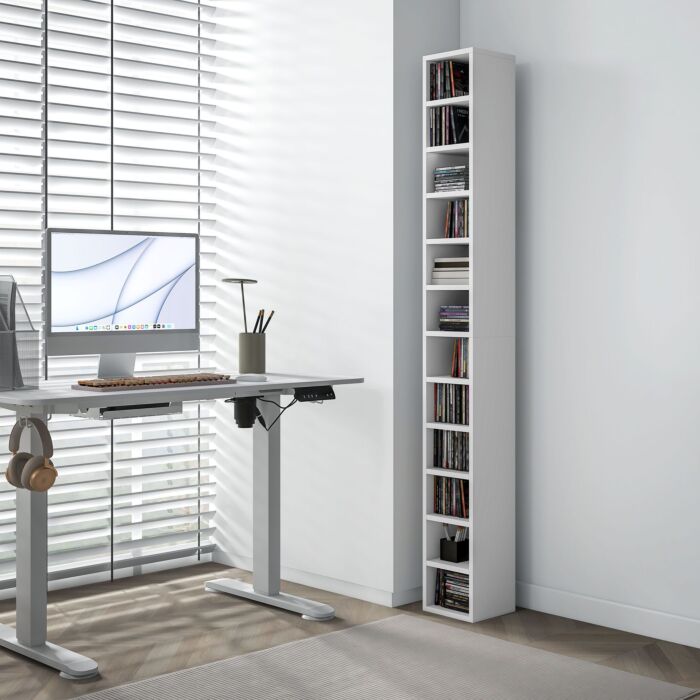 Homcom 204 Cd Storage Unit, Dvd Storage Tower With 12 Cubes, 175cm Tall Bookcase, Study Room, White