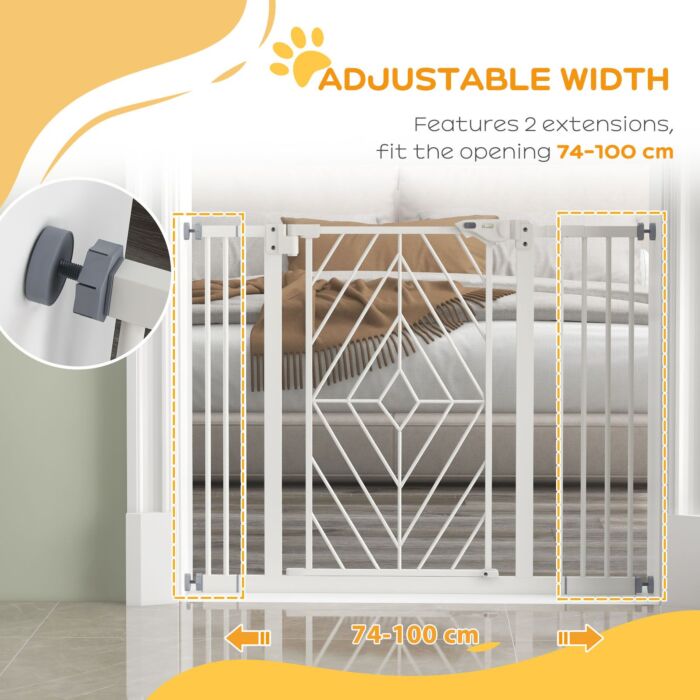 Pawhut Pressure Fit Stair Gate Dog Gate W/ Auto Closing Door, Double Locking, Easy Installation, For 74-100cm Openings - White