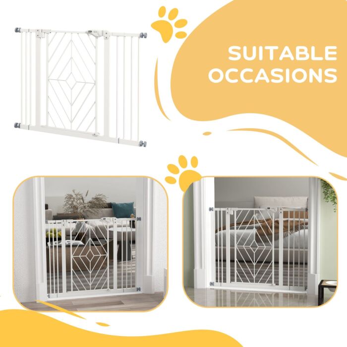 Pawhut Pressure Fit Stair Gate Dog Gate W/ Auto Closing Door, Double Locking, Easy Installation, For 74-100cm Openings - White