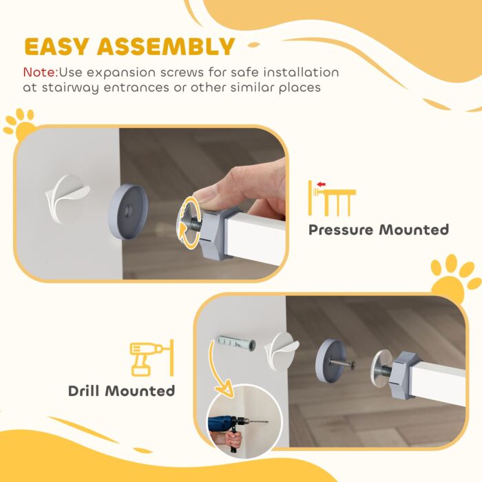 Pawhut Pressure Fit Stair Gate Dog Gate W/ Auto Closing Door, Double Locking, Easy Installation, For 74-100cm Openings - White