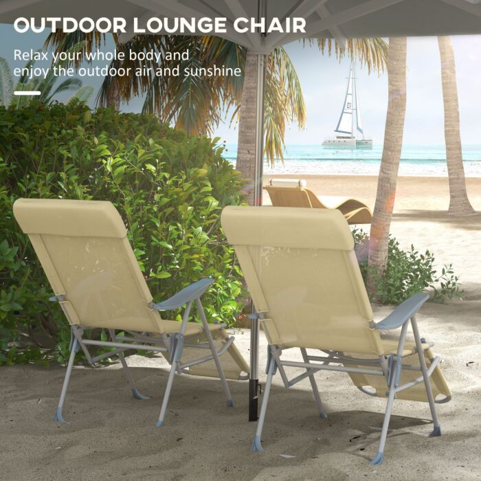 Outsunny Outdoor Sun Lounger Set Of 2, Reclining Garden Chairs W/ Adjustable Footrest, 2 Pcs Recliner W/ 5-level Adjustable Backrest, Headrest, Beige
