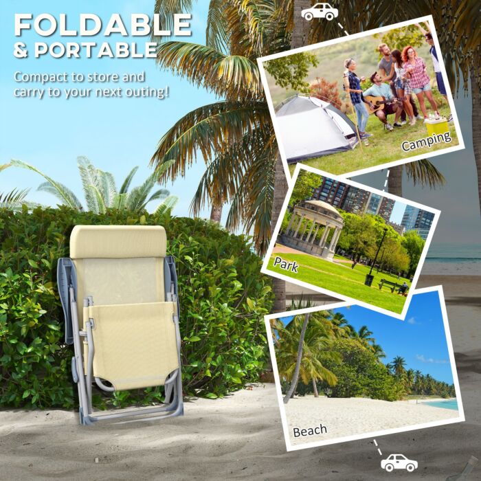 Outsunny Outdoor Sun Lounger Set Of 2, Reclining Garden Chairs W/ Adjustable Footrest, 2 Pcs Recliner W/ 5-level Adjustable Backrest, Headrest, Beige