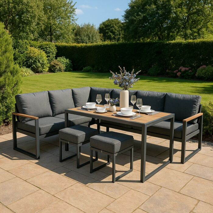 Aluminium Corner Sofa Set - Wood Effect