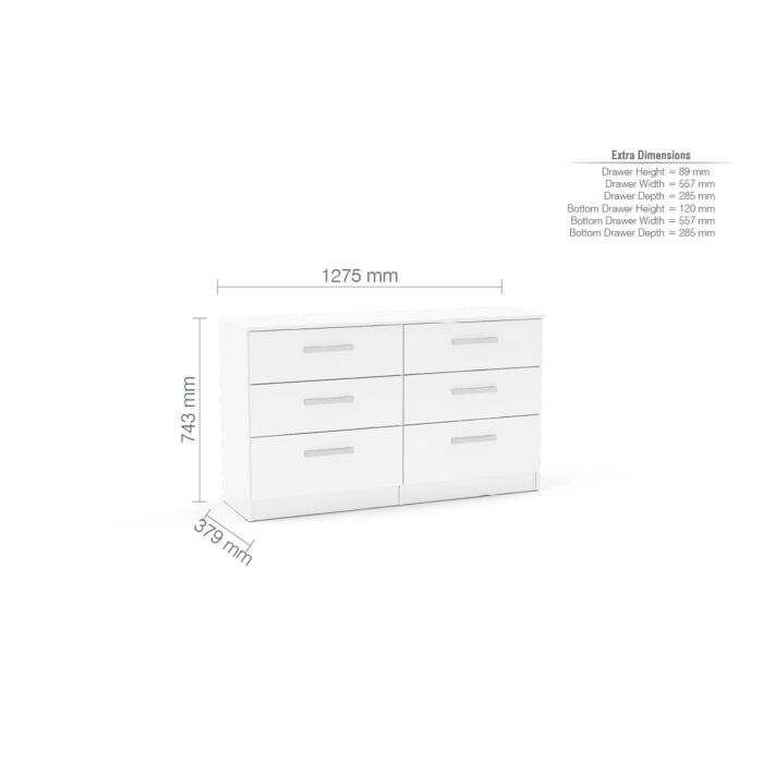 Lynx 6 Drawer Chest White