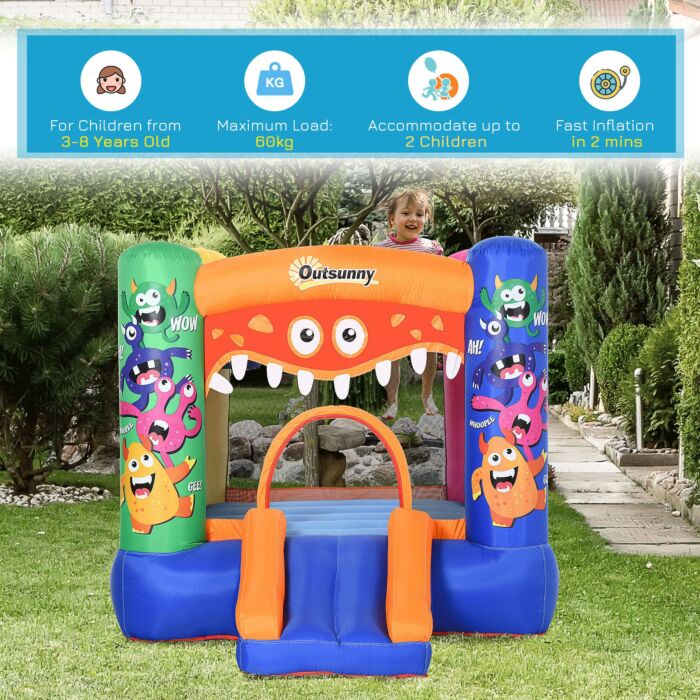 Outsunny Kids Bounce Castle House Inflatable Trampoline Slide Basket With Blower For Kids Age 3-8 Monster Design 2.5 X 1.8 X 1.75m Multi-color