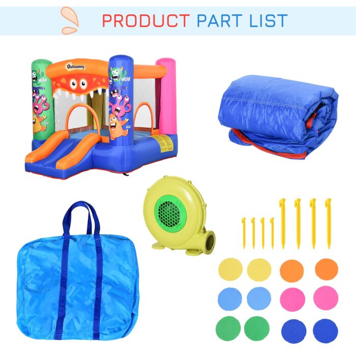 Outsunny Kids Bounce Castle House Inflatable Trampoline Slide Basket With Blower For Kids Age 3-8 Monster Design 2.5 X 1.8 X 1.75m Multi-color