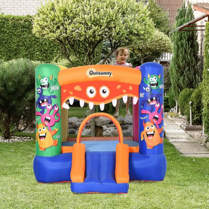Outsunny Kids Bounce Castle House Inflatable Trampoline Slide Basket With Blower For Kids Age 3-8 Monster Design 2.5 X 1.8 X 1.75m Multi-color