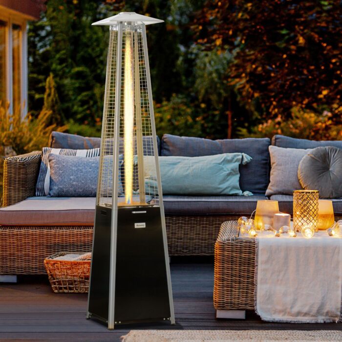 Outsunny 11.2kw Outdoor Patio Gas Heater Freestanding Pyramid Propane Heater Garden Tower Heater With Wheels, Dust Cover, Black, 50 X 50 X 225cm