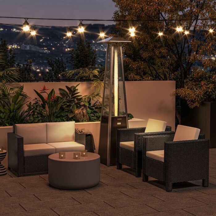 Outsunny 11.2kw Outdoor Patio Gas Heater Freestanding Pyramid Propane Heater Garden Tower Heater With Wheels, Dust Cover, Black, 50 X 50 X 225cm