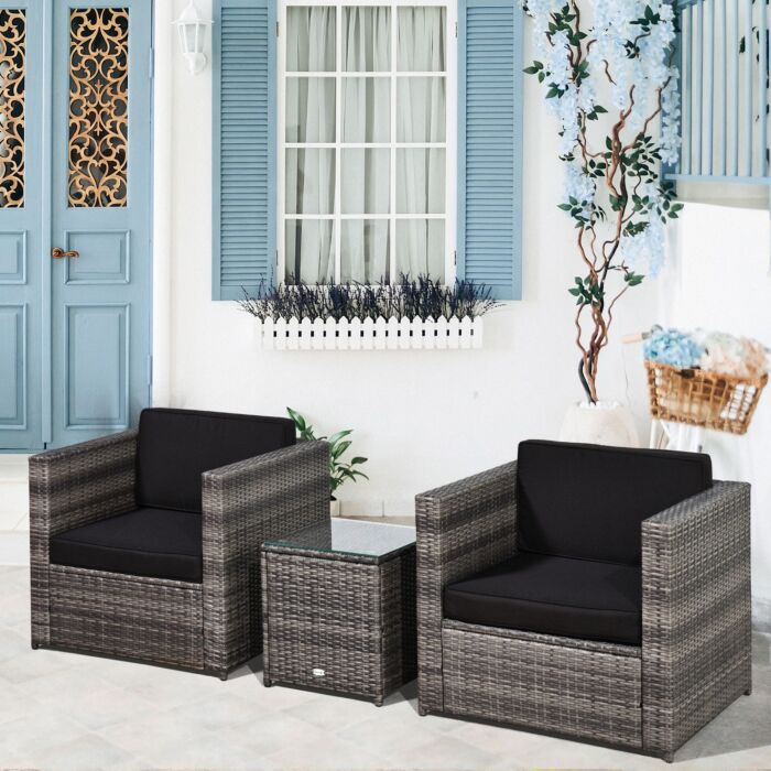 Outsunny 2 Seater Rattan Garden Furniture Sofa Furniture Set W/cushions, Steel Frame-grey