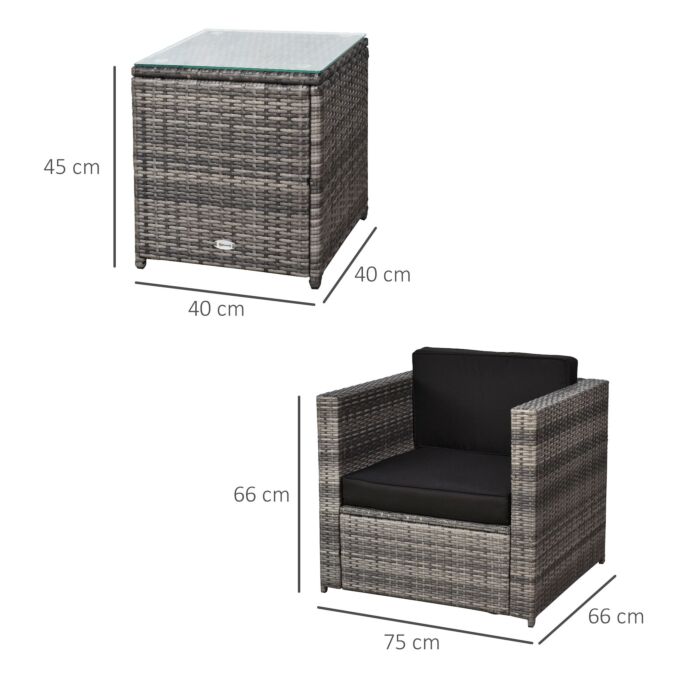 Outsunny 2 Seater Rattan Garden Furniture Sofa Furniture Set W/cushions, Steel Frame-grey
