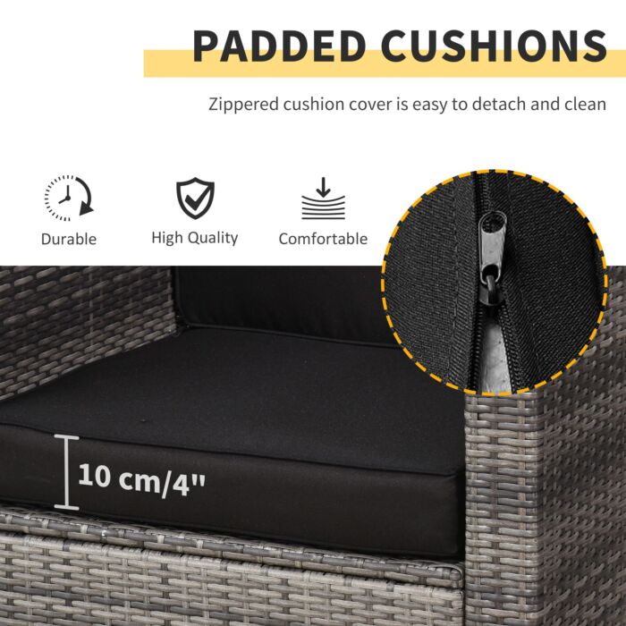 Outsunny 2 Seater Rattan Garden Furniture Sofa Furniture Set W/cushions, Steel Frame-grey