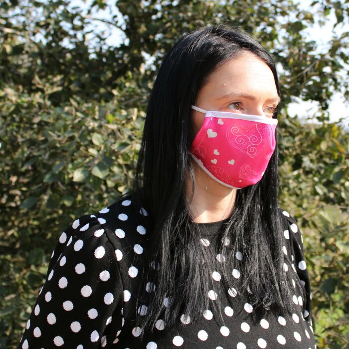 Reusable Fashion Face Covering - Pink Hearts (adult)
