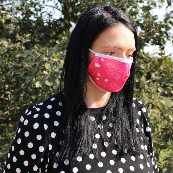 Reusable Fashion Face Covering - Pink Hearts (adult)