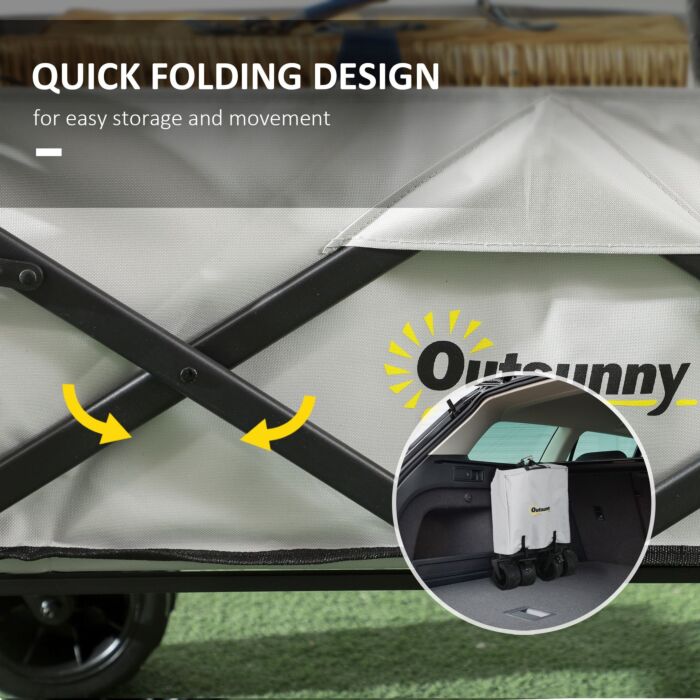 Outsunny Folding Trolley Cart Storage Wagon Beach Trailer 4 Wheels With Handle Overhead Canopy Cart Push Pull For Camping, Grey