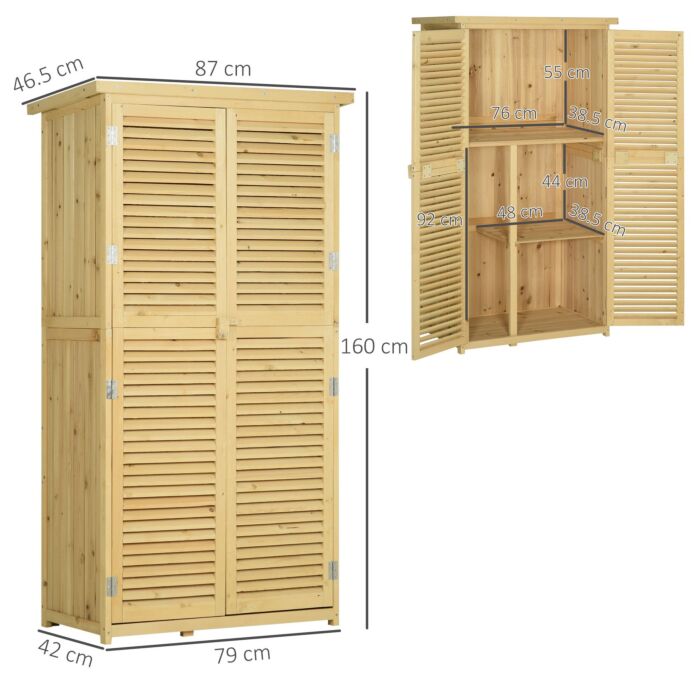 Outsunny 87 X 47 X 160cm Wooden Garden Storage Shed, Sheds & Outdoor Storage With Asphalt Roof & 2 Large Wood Doors With Lock, Natural