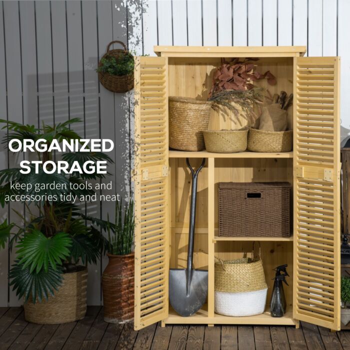 Outsunny 87 X 47 X 160cm Wooden Garden Storage Shed, Sheds & Outdoor Storage With Asphalt Roof & 2 Large Wood Doors With Lock, Natural