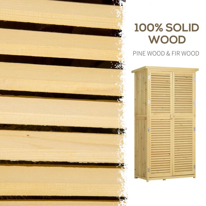 Outsunny 87 X 47 X 160cm Wooden Garden Storage Shed, Sheds & Outdoor Storage With Asphalt Roof & 2 Large Wood Doors With Lock, Natural
