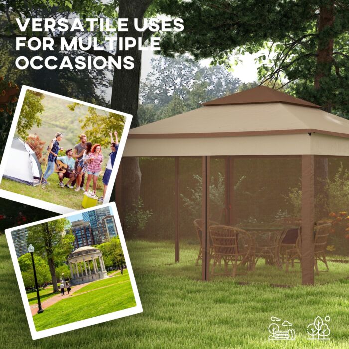 Outsunny 3 X 3(m) Pop Up Gazebo, Double-roof Garden Tent With Netting And Carry Bag, Party Event Shelter For Outdoor Patio, Khaki
