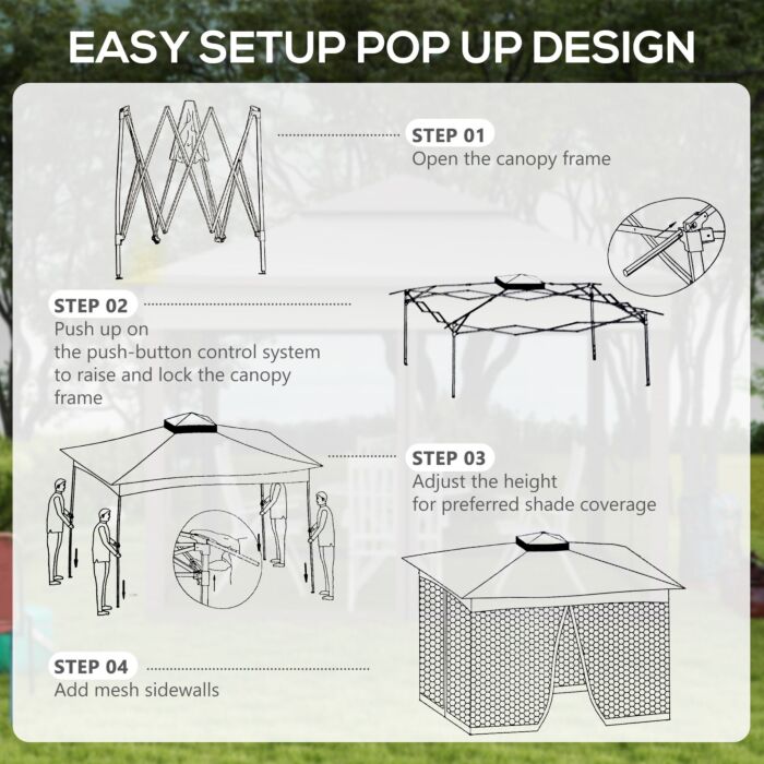 Outsunny 3 X 3(m) Pop Up Gazebo, Double-roof Garden Tent With Netting And Carry Bag, Party Event Shelter For Outdoor Patio, Khaki